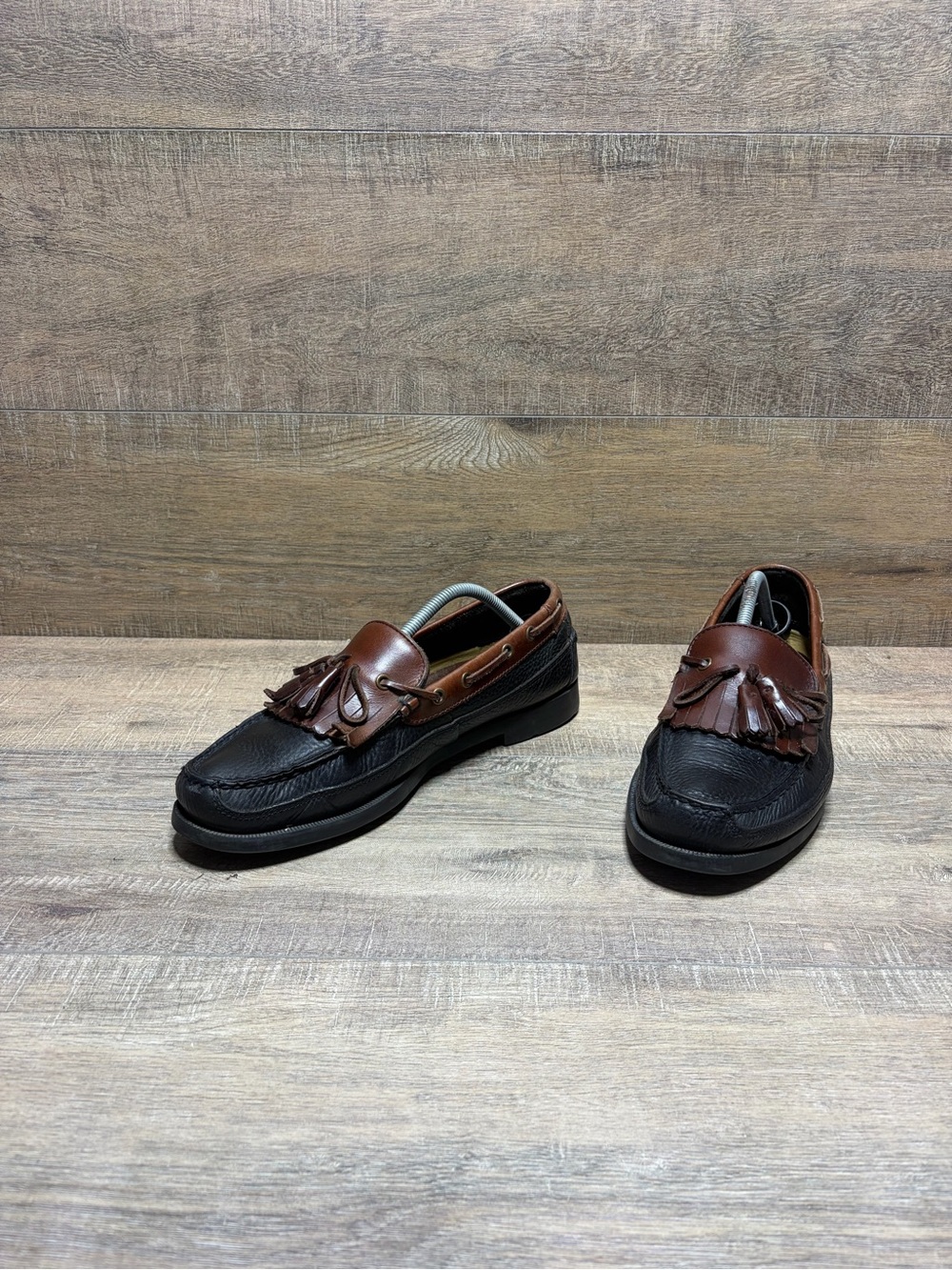 Sperry Two-Tone Brown and Black Tassel Boat Loafers